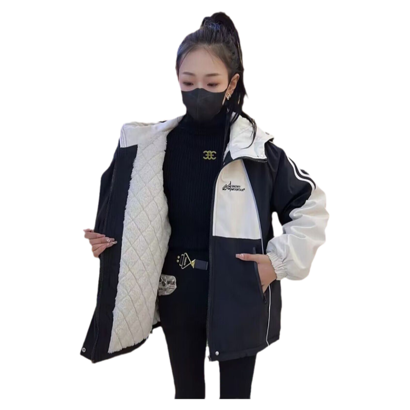 加绒加厚冲锋衣女外套秋冬