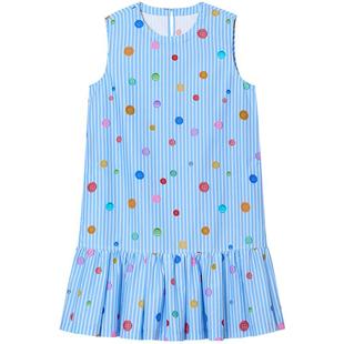 ToyzY2025夏新款真丝棉多巴胺纽扣印花无袖连衣裙短款百褶背心裙