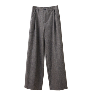 人字纹咖色毛呢裤男宽松阔腿裤子男秋冬新款加厚直筒裤男裤休闲裤