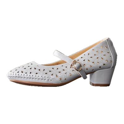 宽楦软底小方头 柔软羊皮 德国KUFENBERG3469 中跟玛丽珍漏空凉鞋