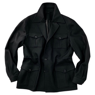 Leo男士高级感早春新款复古猎装夹克定制safari黑色羊毛休闲外套