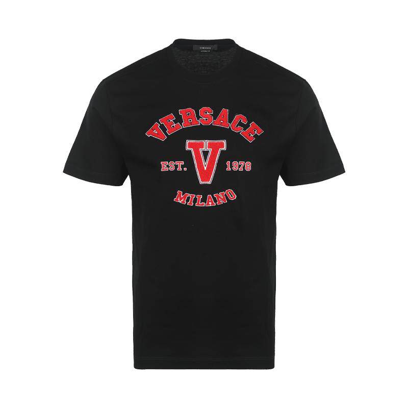 【自营】Versace/范思哲男士字母logo刺绣宽松休闲圆领短袖T恤