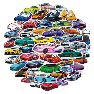 100张汽车总动员儿童文具奖励炫酷跑车Supercar越野卡车冰箱贴纸赛车汽车行李箱头盔水杯咖啡杯DIY防水手账贴