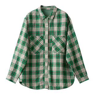 梭家|春日在场 |色织砂洗工艺格纹长袖亚麻衬衫春夏女新款上衣