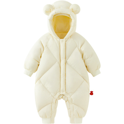 微狮牧尼婴儿羽绒服冬季宝宝连帽连体衣防风抗寒白鸭绒加厚保暖装