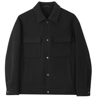 MindBridge男士翻领羊毛外套肌理感上衣2026年春黑色短款毛呢大衣