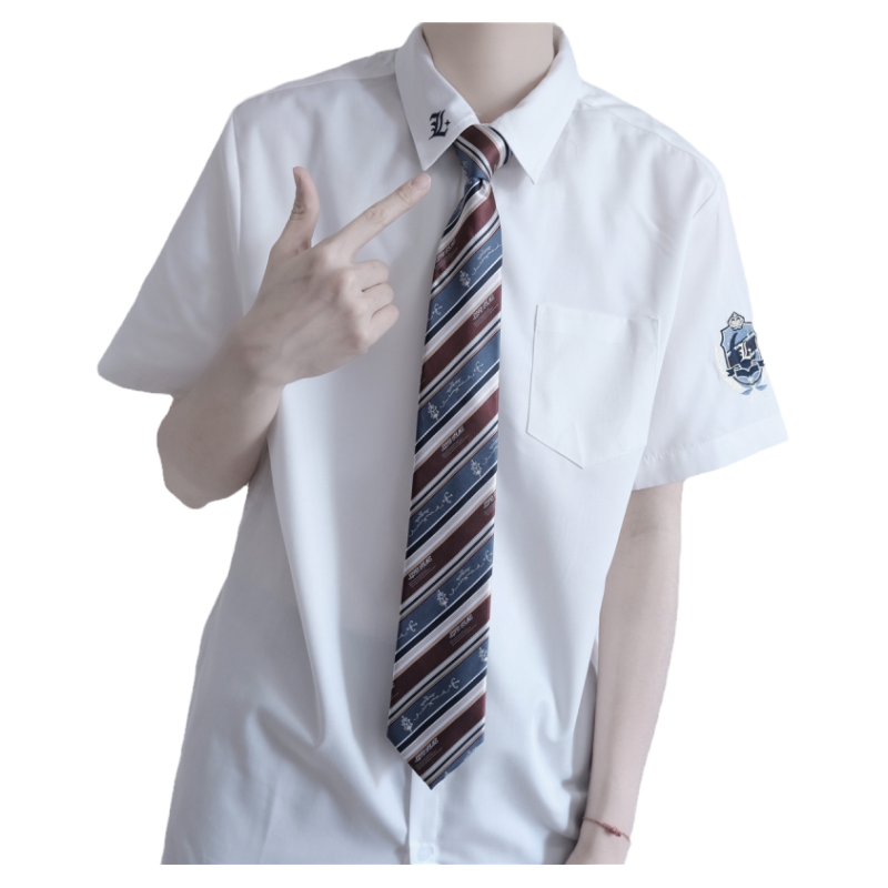 【颜沐溪】月崎高男款短袖 原创dk制服蓝色刺绣衬衫 学生装班服