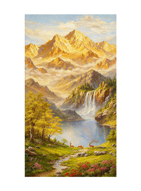大芬村纯手绘高山流水玄关油画