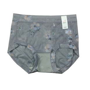 正品富妮来网纱平角内裤女透明透气薄款性感包臀印花宽边中腰速干