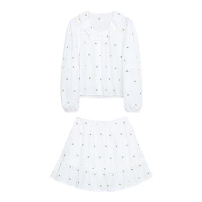 Bruland花朵刺绣衬衫半裙套装