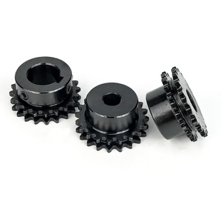 04C真双排链轮 2分16T齿 25H小型链条双列同步链轮45钢发黑带台阶