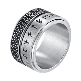 维京卢恩文字凯尔特结可转动戒指环嘻哈复古钛钢男女宽版大码扳指