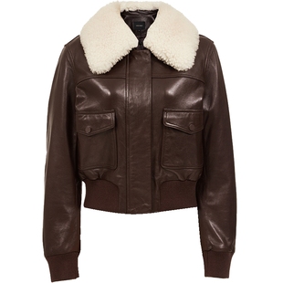 Vero Moda皮衣2025秋季新款真皮可拆卸毛领短款休闲外套325310006