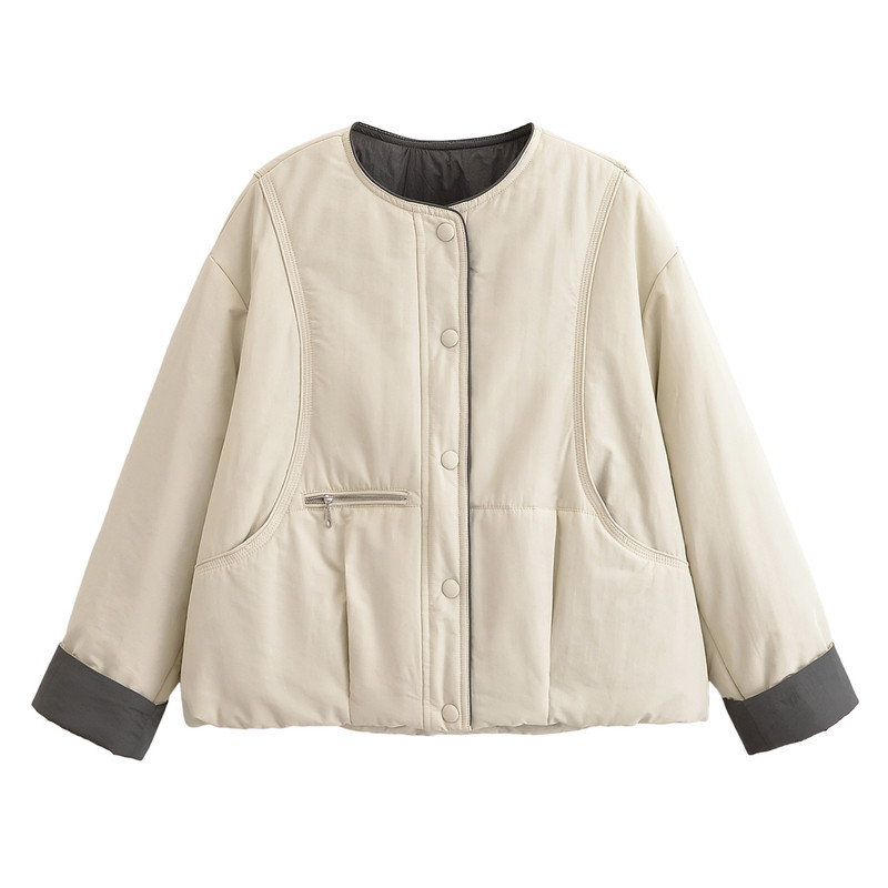 YIHE/2025秋冬【圆领夹棉棉服】休闲短款女士棉服外套酷潮女棉衣