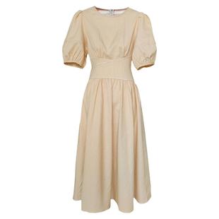 JUJU定制黄色格子显瘦茶歇裙子法式复古设计感收腰连衣裙短袖女夏