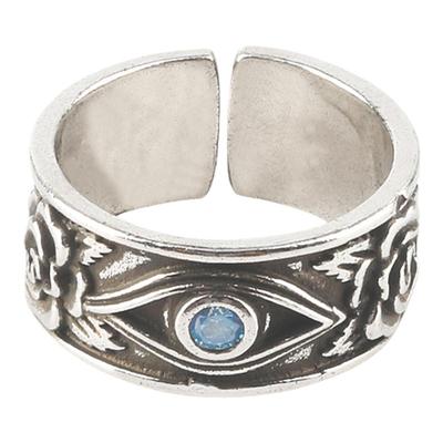荷鲁斯之眼荆棘玫瑰开口戒指男女钛钢不掉色个性时尚蓝宝石指环潮