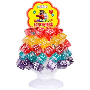 糖果总动员骰子糖28g*60支带架子棒棒糖筛子糖色子糖创意糖果