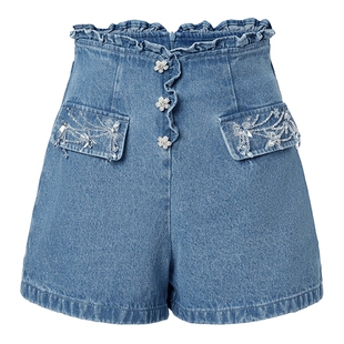 【奥莱】MAXRIENY荷叶边阔腿牛仔短裤女-商场同款