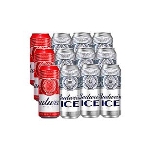 百威啤酒组合装12听整箱 (冰啤500ml*9听+红罐醇正拉格450ml*3)