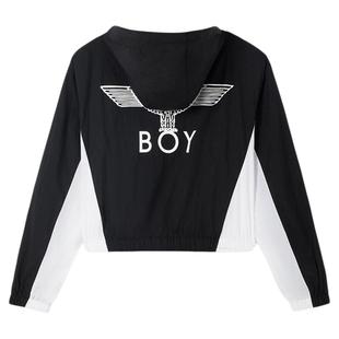 BOYLONDON春季女款黑白简约潮牌显瘦时尚拉链连帽外套夹克W23051