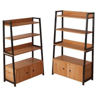 多层置物架落地收纳架带柜门储物展示架家用柜子多功能梯形货架