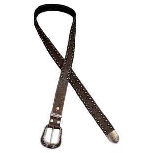 DFDG中古巴洛克复古风深棕铆钉腰带小众设计做旧皮带银色扣头皮带