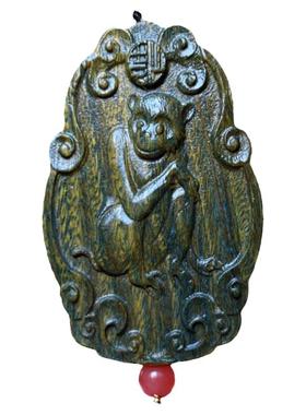 绿檀木雕刻十二生肖挂件鼠牛虎兔龙蛇马羊鸡狗猪项链木质钥匙车挂