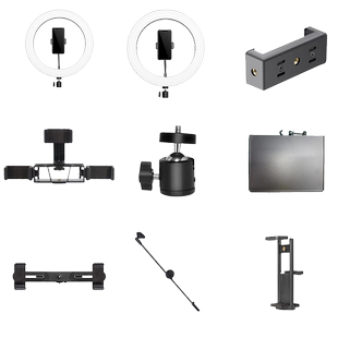 手机直播支架配件零件旋转夹子多功能补光灯声卡托盘置物架自拍神器360°云台手机夹麦克风横杆俯拍横杆