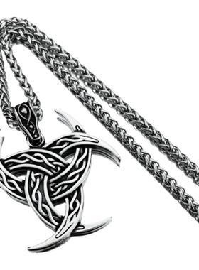 男嘻哈复古钛钢维京奥丁之角项链