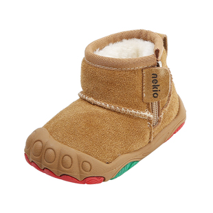 儿童雪地靴真皮宝宝棉鞋冬男女童靴子加绒保暖短靴软底学步婴儿鞋