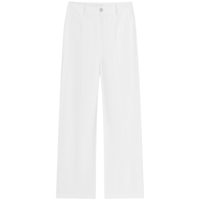 爱居兔白色中缝直筒休闲裤女2026年春季新款垂感气质通勤百搭长裤