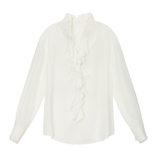 【优雅荷叶边】FF仿佛衬衫女2026春季新款醋酸混纺高级感衬衣长袖