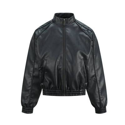 OaOO解构线撞色皮衣多结构拉链复古机车夹克外套秋冬男