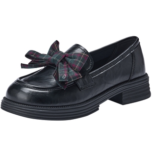 热风黑色小皮鞋女款2026年春季新款学院风减龄乐福鞋百搭复古女鞋