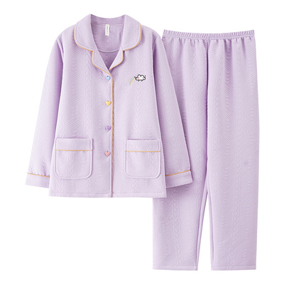 纯棉加厚睡衣女秋冬季家居服套装