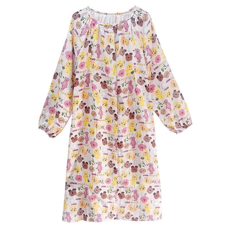 纯棉纱布春秋卡通哺乳月子服睡裙