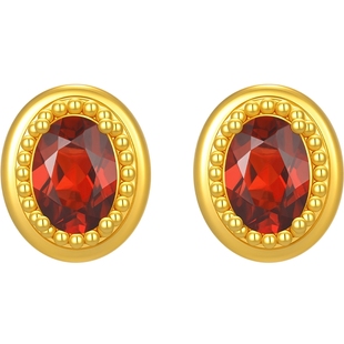 潮宏基至简18K金橄榄石石榴石耳钉彩金耳饰轻奢礼物情人节生辰石