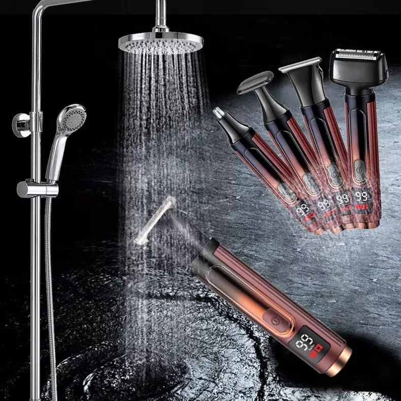 跨境数显四合一多功能男士套装理容修剪体毛加长折叠器剃毛器后背