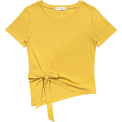 女打结蝴蝶结不规则短袖t恤上衣