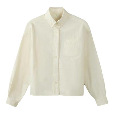 RESIMPLE简单点长袖衬衫女翻领短款白色衬衣百搭上衣新款0956女装