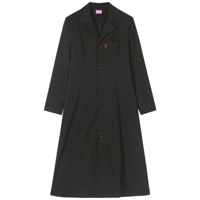 西装领刺绣连衣裙复古omont长款