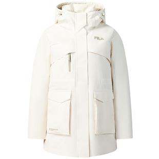 FILA收腰派克服斐乐官方女士中长款羽绒服2025冬新款休闲连帽外套