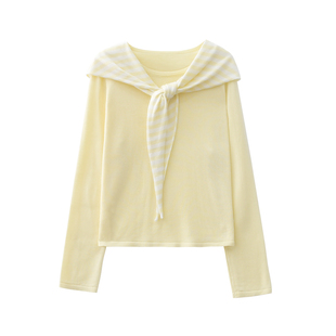 JIUJIU显白鹅黄色披肩针织衫女春季2026新款100%天丝两件套上衣