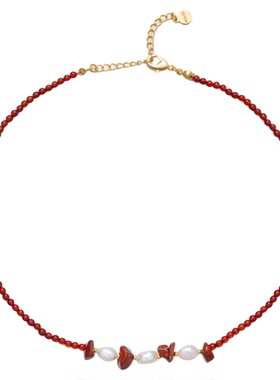 红玛瑙珍珠串珠项链锁骨链
