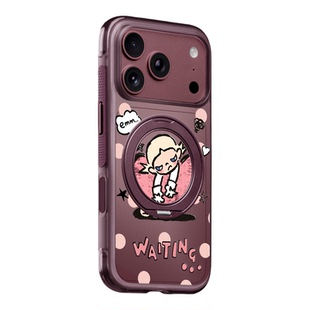 benefit勃艮第酒红潮酷爱心女孩支点壳适用于iphone18promax手机壳磁吸旋转支架苹果17PROMAX新款15pro防摔16
