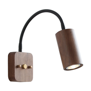 北美黑胡桃木软管壁灯怀旧卧室床头可旋转自带开关侘寂风背景墙灯