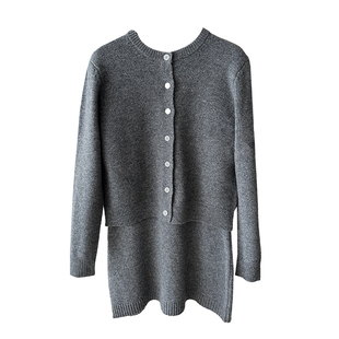 widelia陈姬儿灰色毛衣裙短袖中长款内搭打底羊毛连衣裙女16123