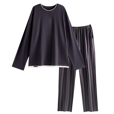 睡衣男春秋季纯棉高级感大码条纹