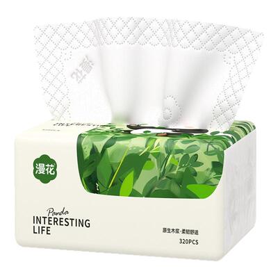 漫花熊猫系列320张/大包家用擦手纸五层加厚卫生纸可湿水实惠抽纸