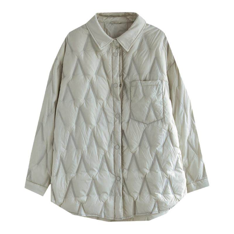 代勒反季2022冬季新款纯色羽绒服女士文艺休闲白鸭绒保暖面包服